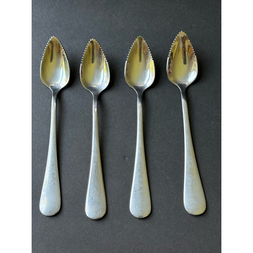 Vintage Set (4) Serrated Fruit Grapefruit Spoons 6" Tableware Stainless Steel
